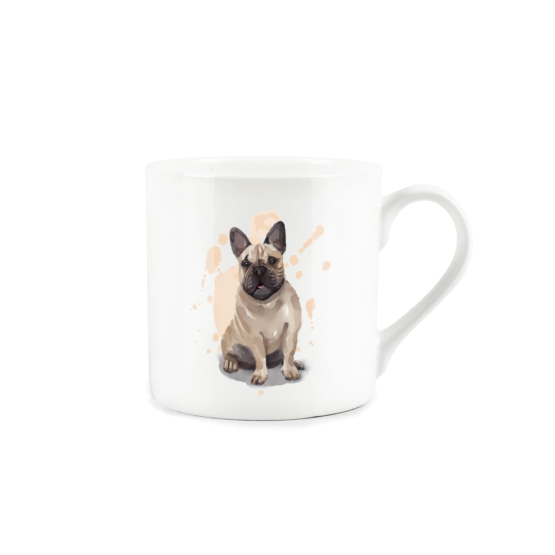 Bone China mug adorned with charming watercolour artwork of a french bulldog