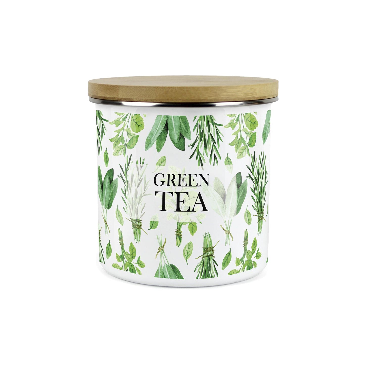 Green Tea Canister - Kitchen Herbs Enamel Airtight Jar Green Storage