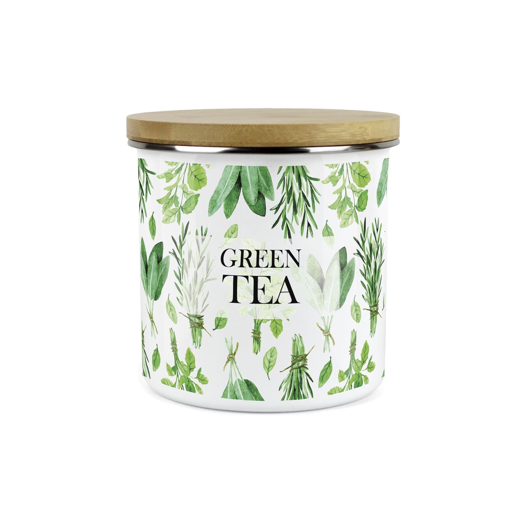 Green Tea Canister - Kitchen Herbs Enamel Airtight Jar Green Storage
