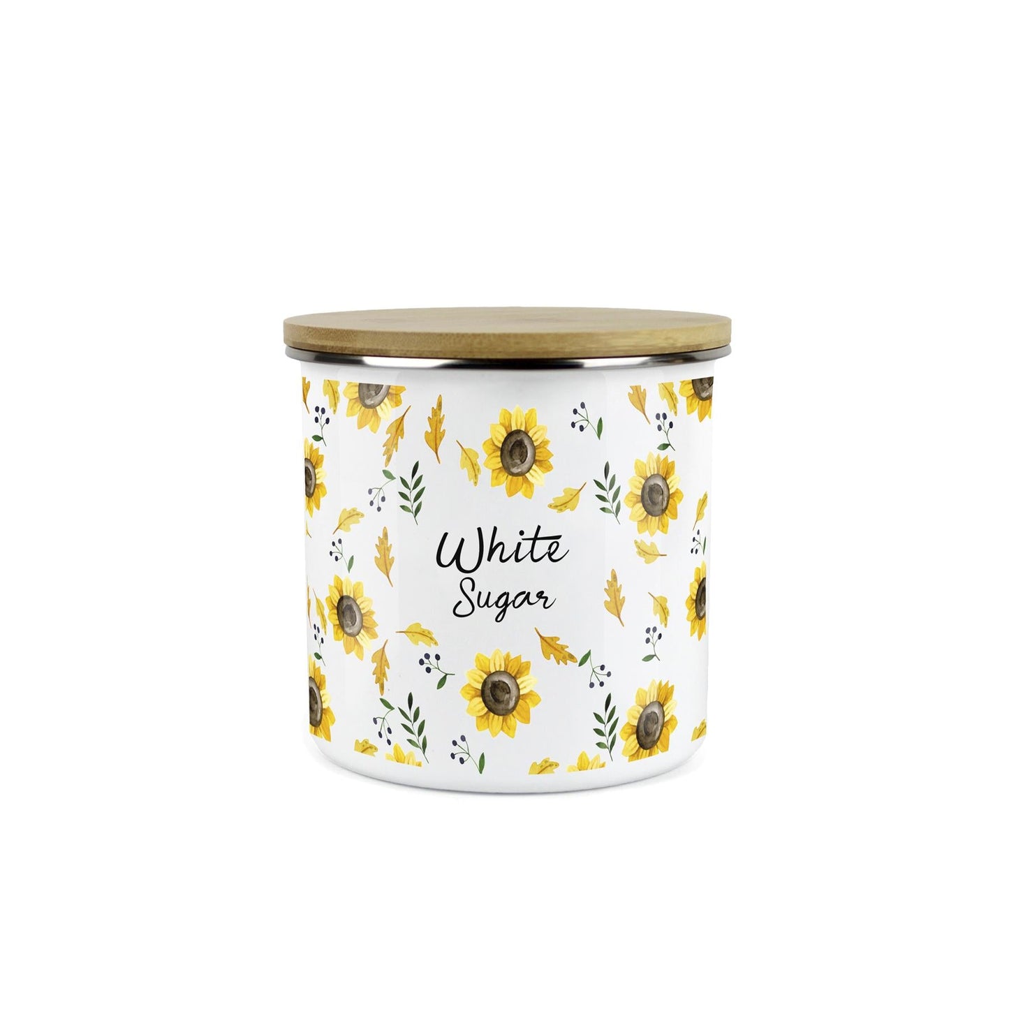 White Sugar Storage Canister - Sunflowers Yellow Kitchen Storage Jar