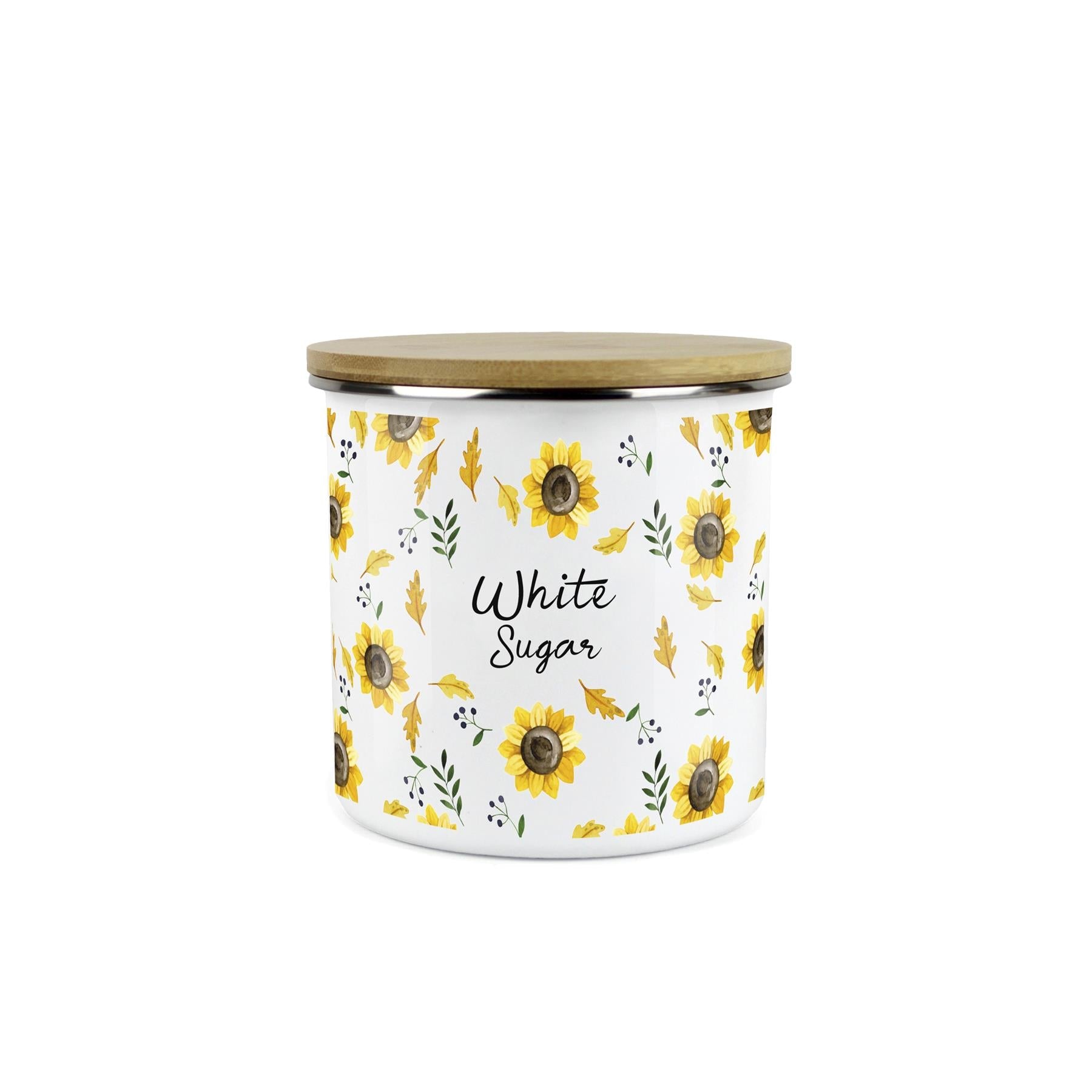 White Sugar Storage Canister - Sunflowers Yellow Kitchen Storage Jar