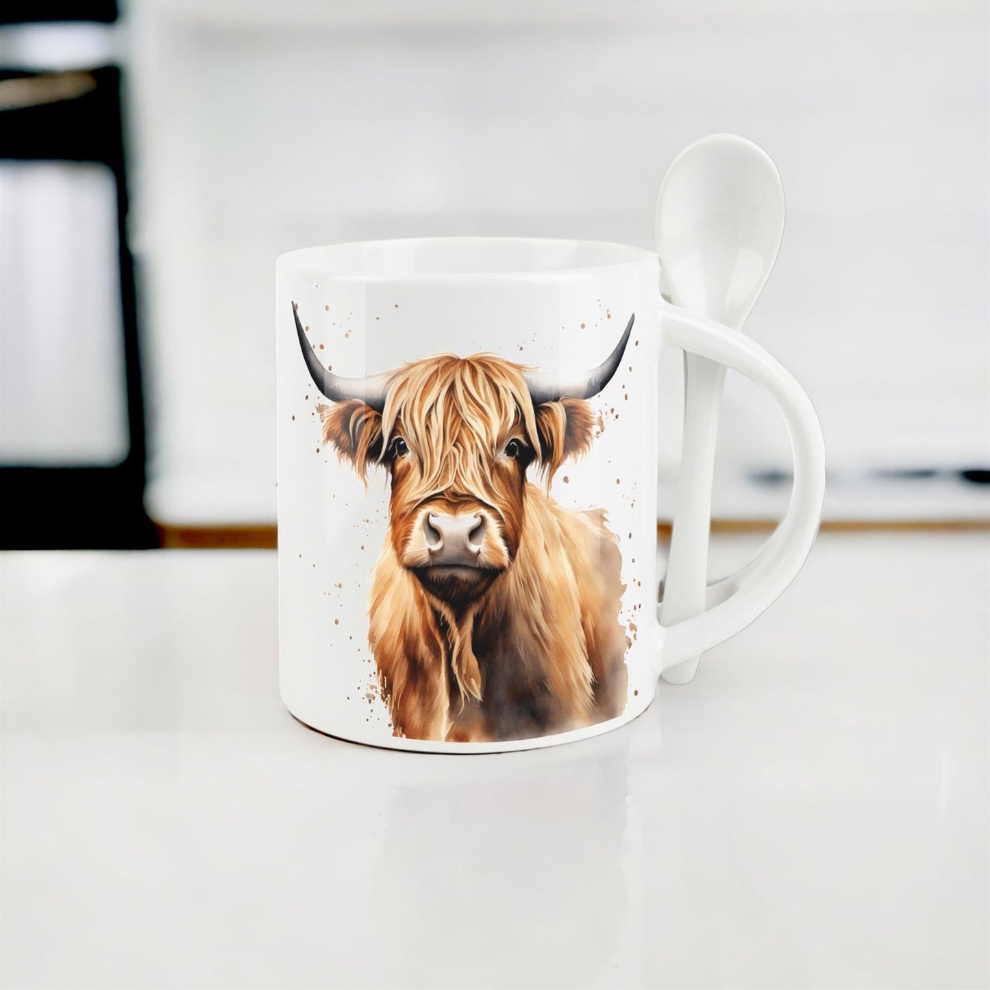 Highland Cow Mug & Spoon Set