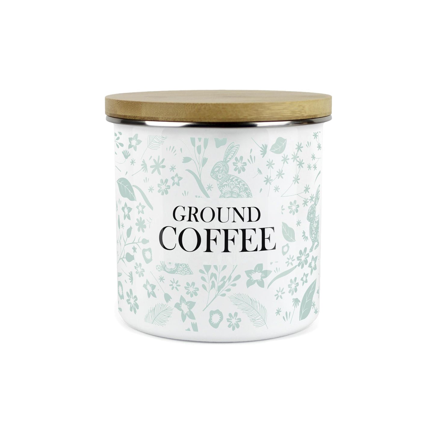Wild Rabbits Ground Coffee Storage Canister - Green Enamel Food/Drink Container