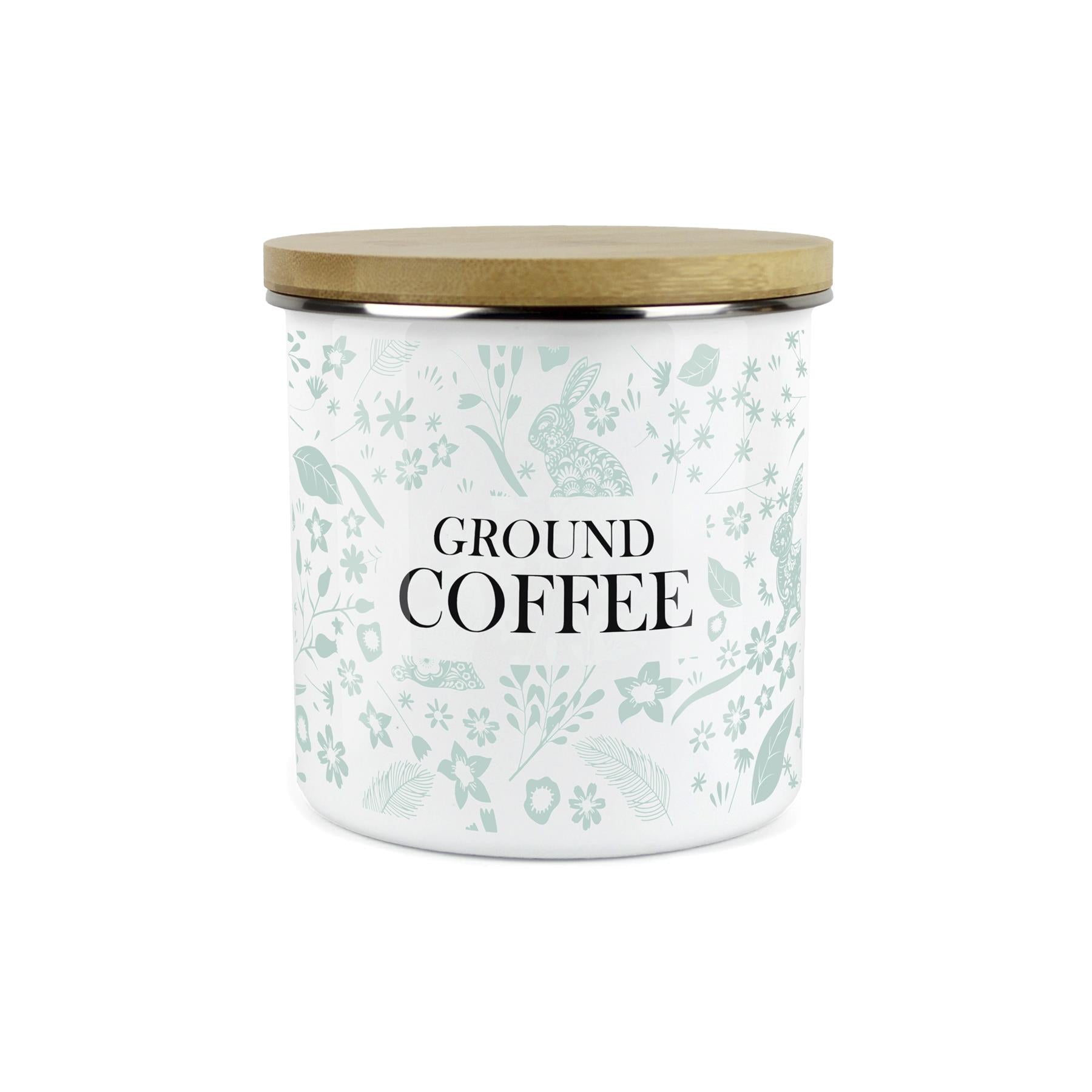 Wild Rabbits Ground Coffee Storage Canister - Green Enamel Food/Drink Container