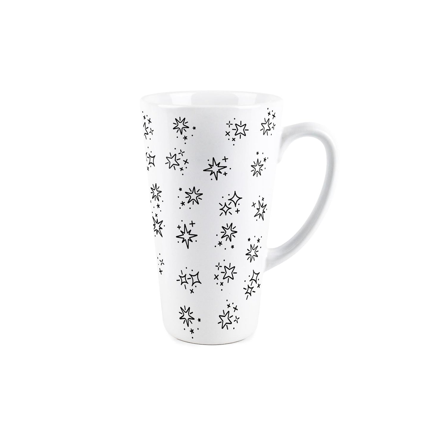 Large white latte mug featuring stars design