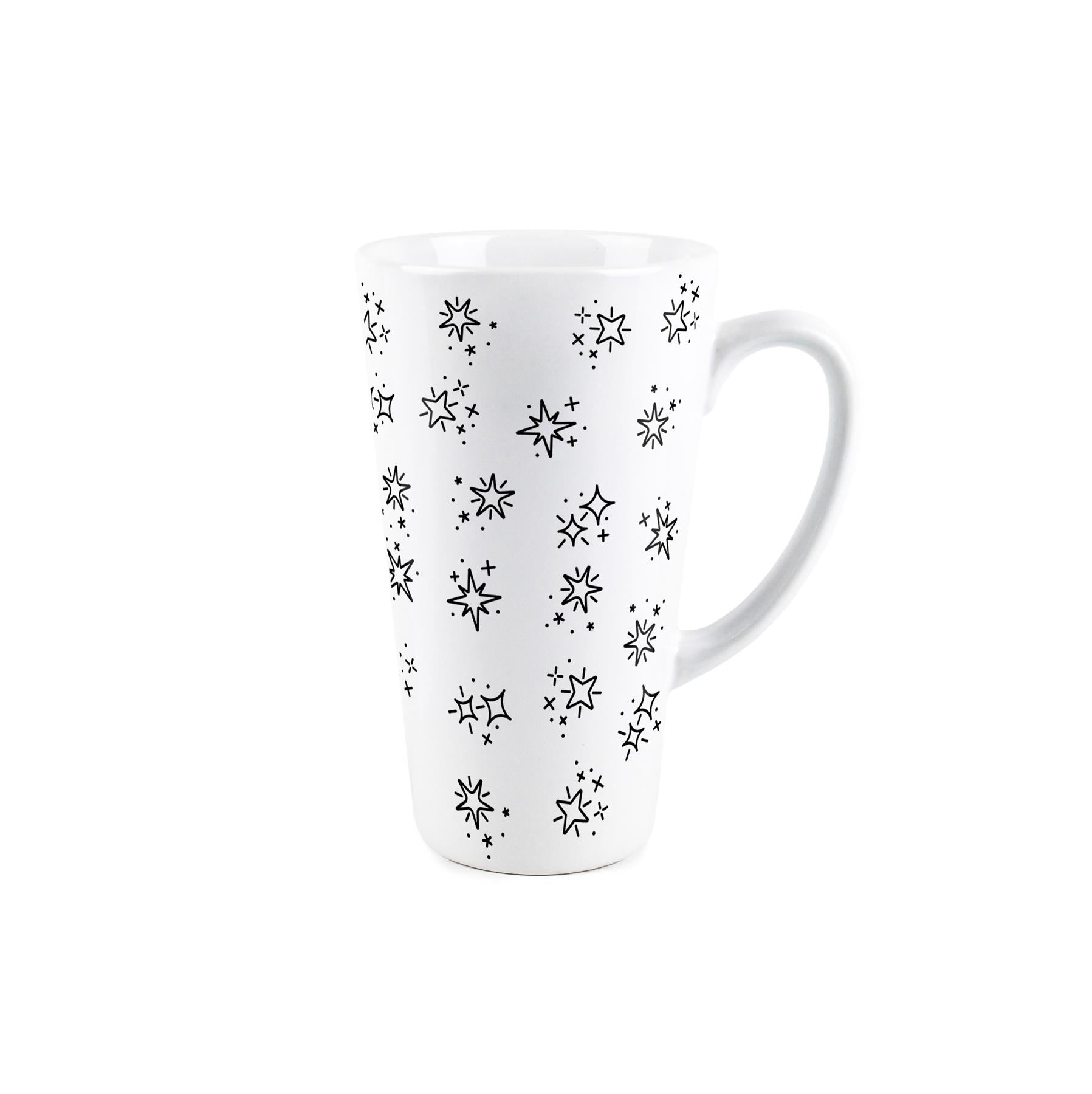 Large white latte mug featuring stars design