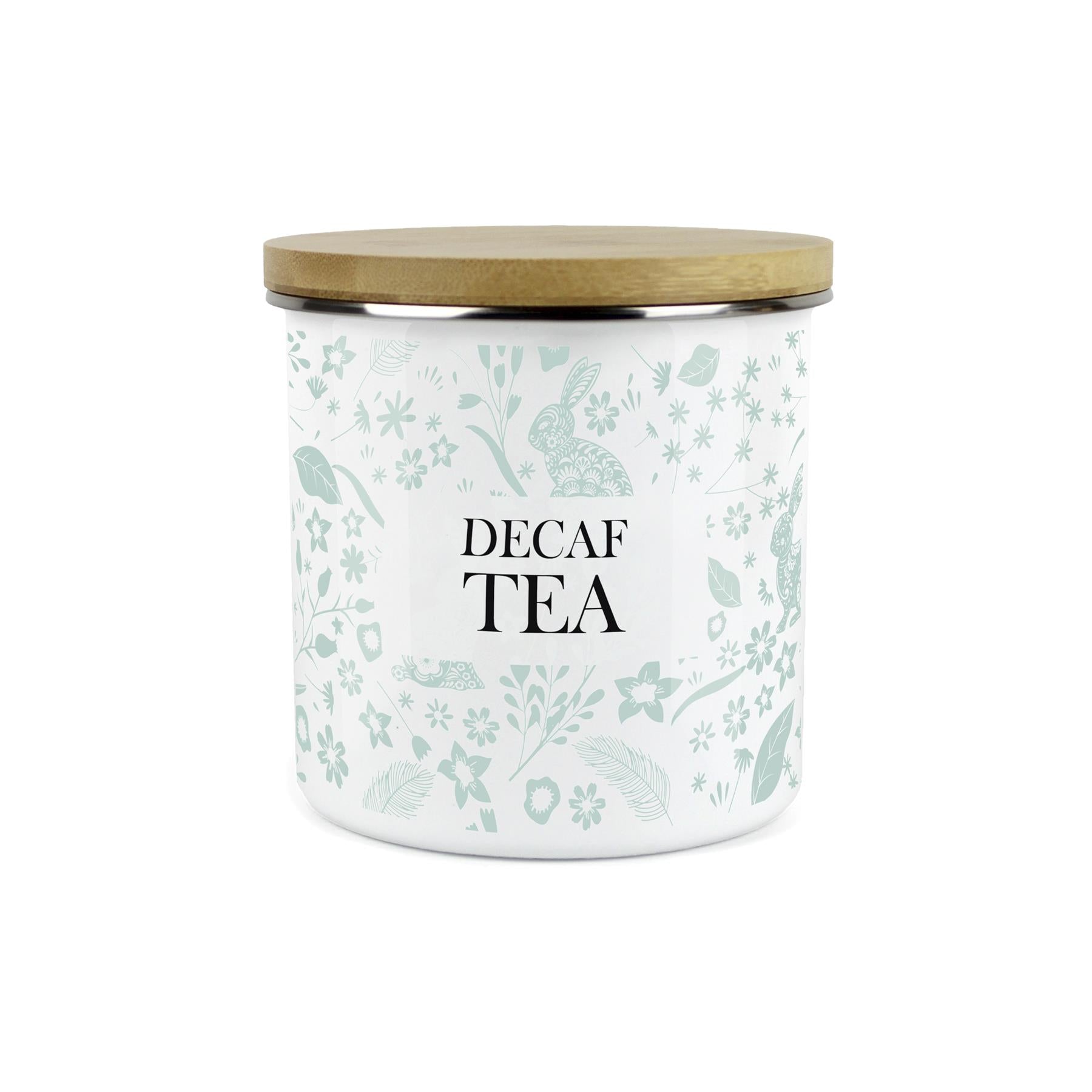 Wild Rabbits Decaf Tea Storage Canister - Green Enamel Food/Drink Container