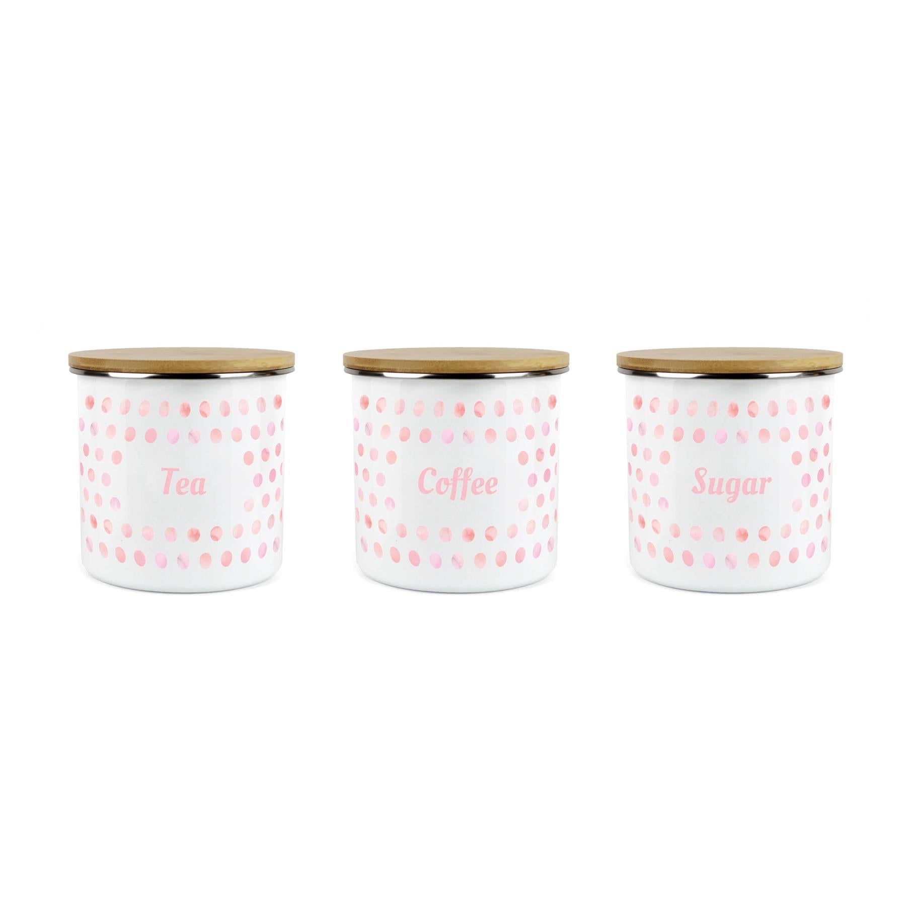 Purely Home Kitchen Polka Pink Food Storage Canister 3pc - Tea, Coffee & Sugar