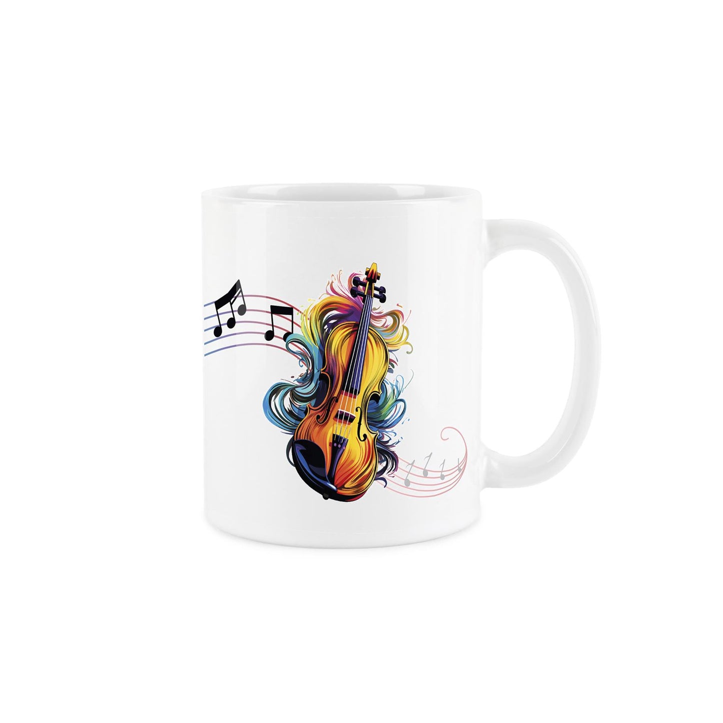 Illustrative rainbow colour design of accordion on a ceramic mug