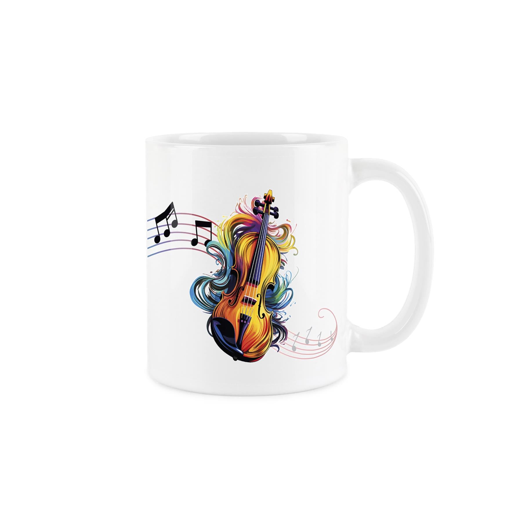 Illustrative rainbow colour design of accordion on a ceramic mug