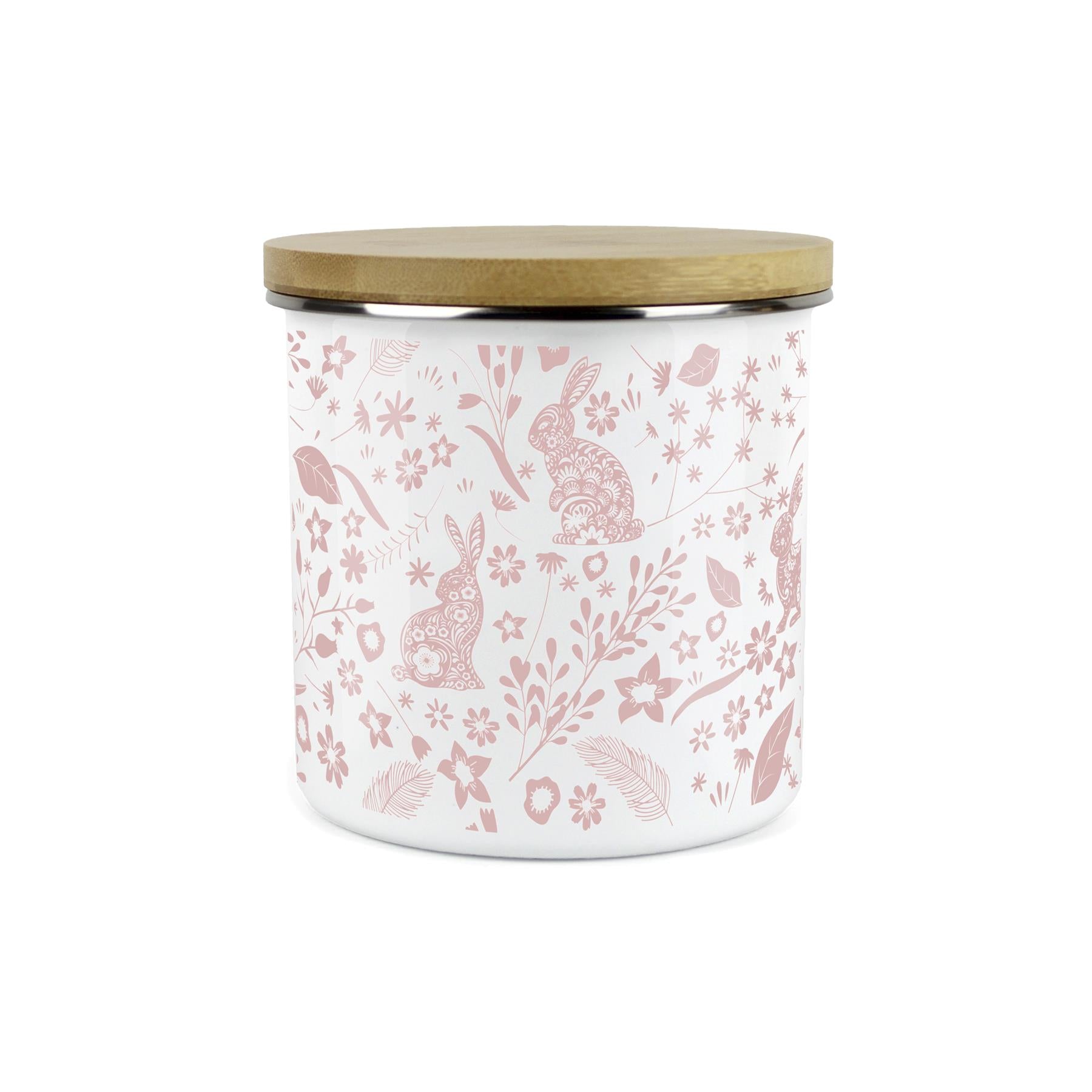 Wild Rabbits Storage Canister - Pink Enamel Food/Drink/Baking Container