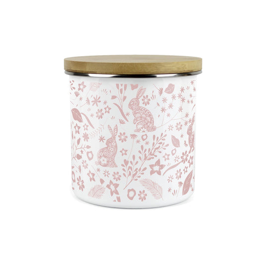 Wild Rabbits Storage Canister - Pink Enamel Food/Drink/Baking Container