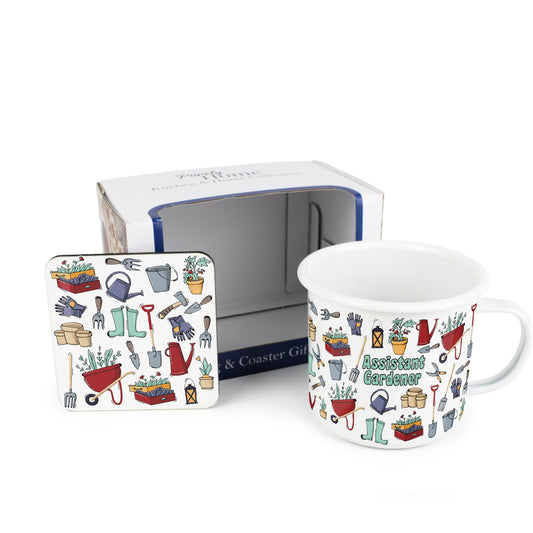 Assistant Gardener Enamel Mug & Coaster Gift Set