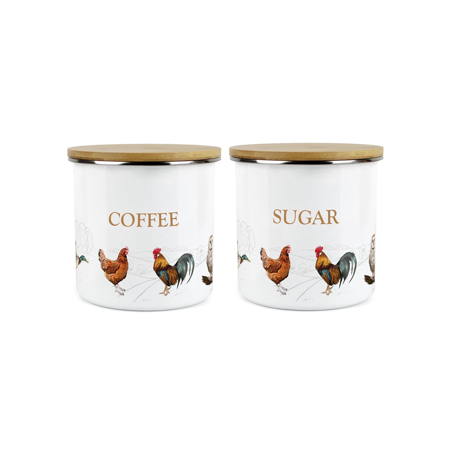 Coffee & Sugar Canisters - 2x Country Farm Animal Airtight Kitchen Storage Jar
