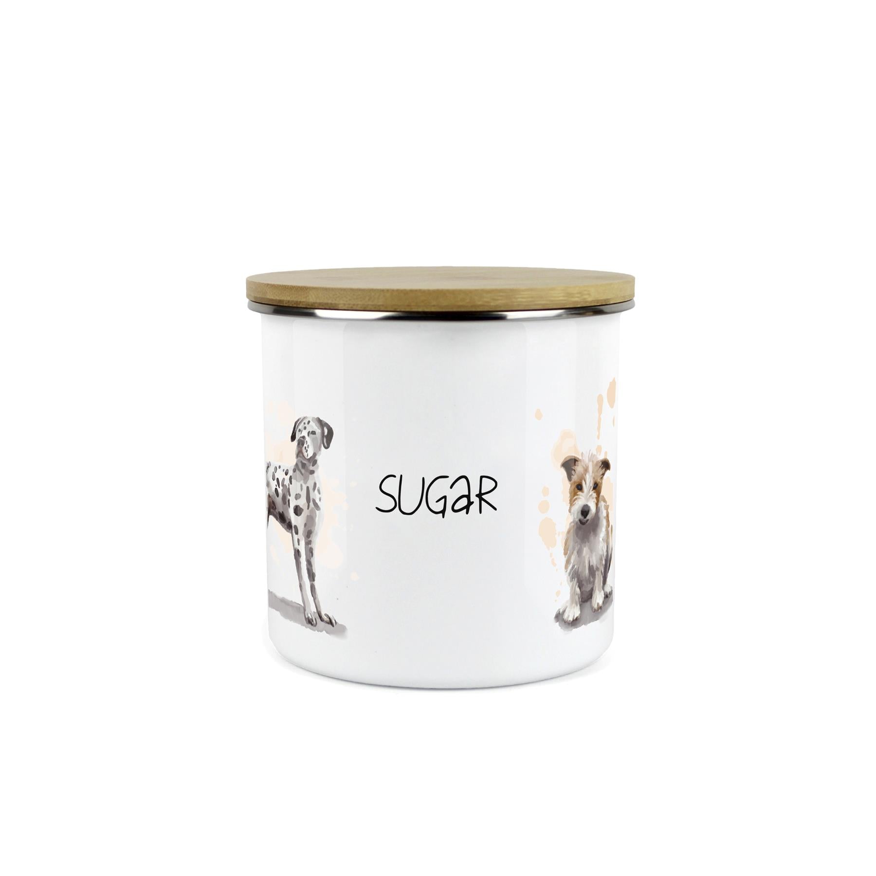 Sugar Storage Canister - Dogs Watercolour Kitchen Enamel Metal Storage Jar