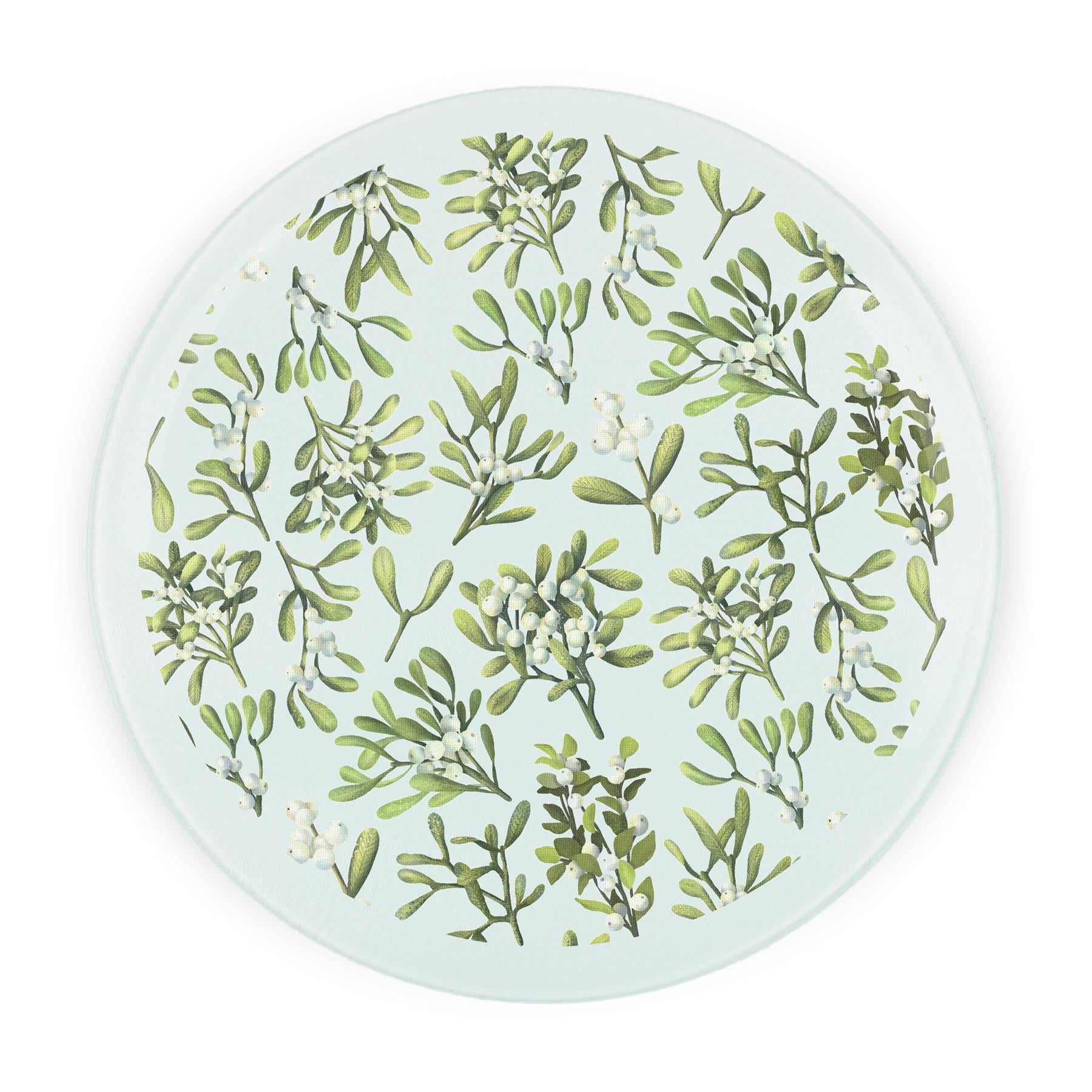 Christmas Round Glass Worktop Saver - Mistletoe Xmas Gift Kitchen Chopping Board