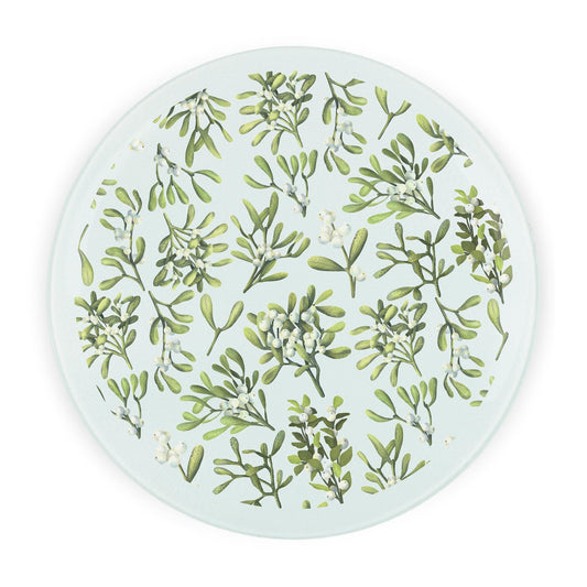 Christmas Round Glass Worktop Saver - Mistletoe Xmas Gift Kitchen Chopping Board