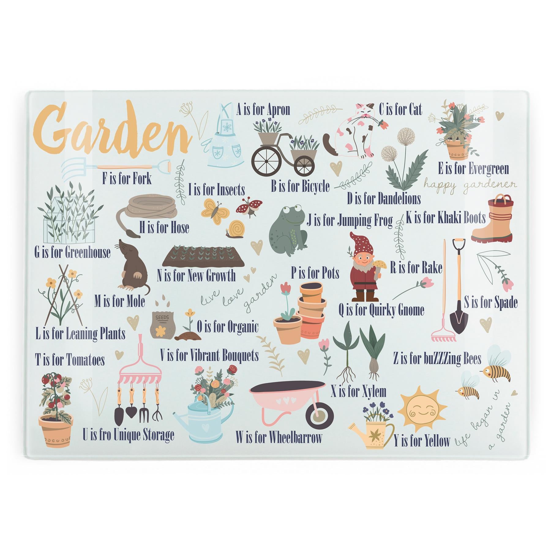 Gardening Alphabet Large Smooth Worktop Protector