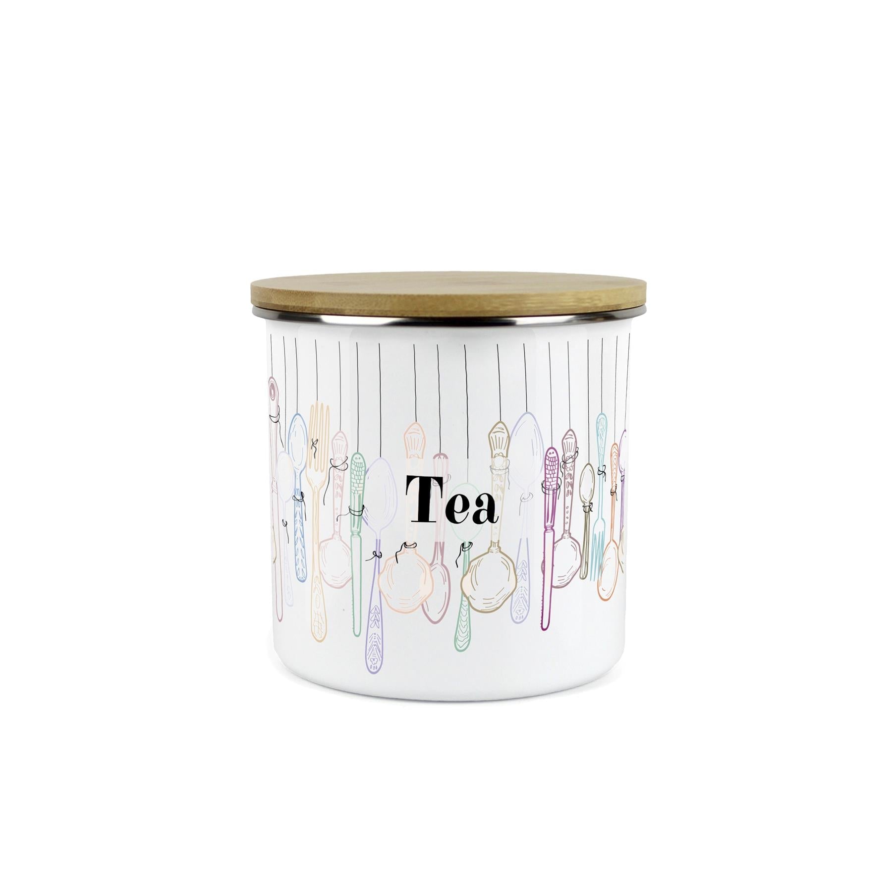 Vintage Cutlery Tea Storage Canister - Enamel Kitchen Container