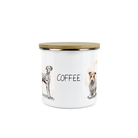 Coffee Storage Canister - Dogs Watercolour Kitchen Enamel Metal Storage Jar