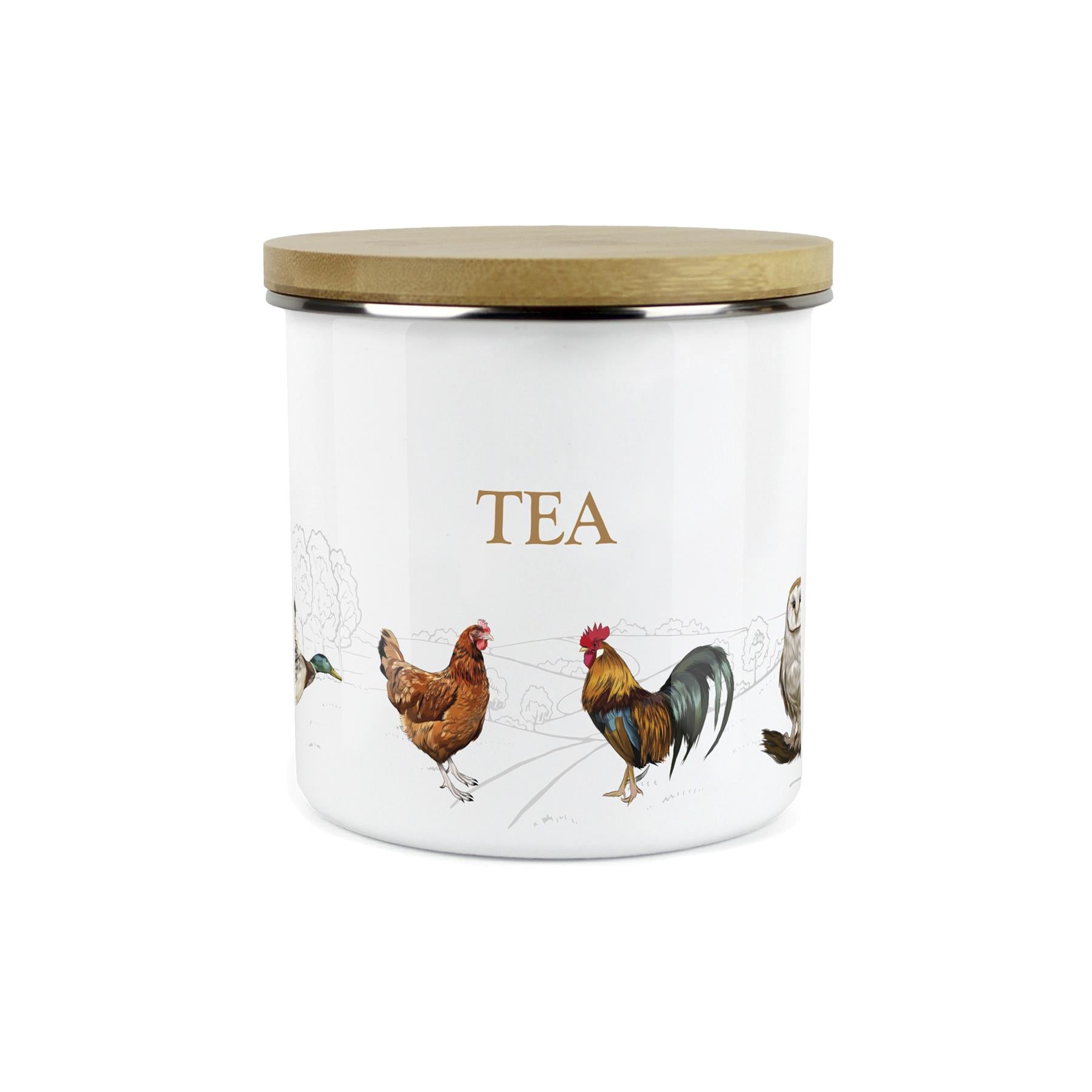 Tea Canister - Country Farm Animal Airtight Enamel Kitchen Storage Jar