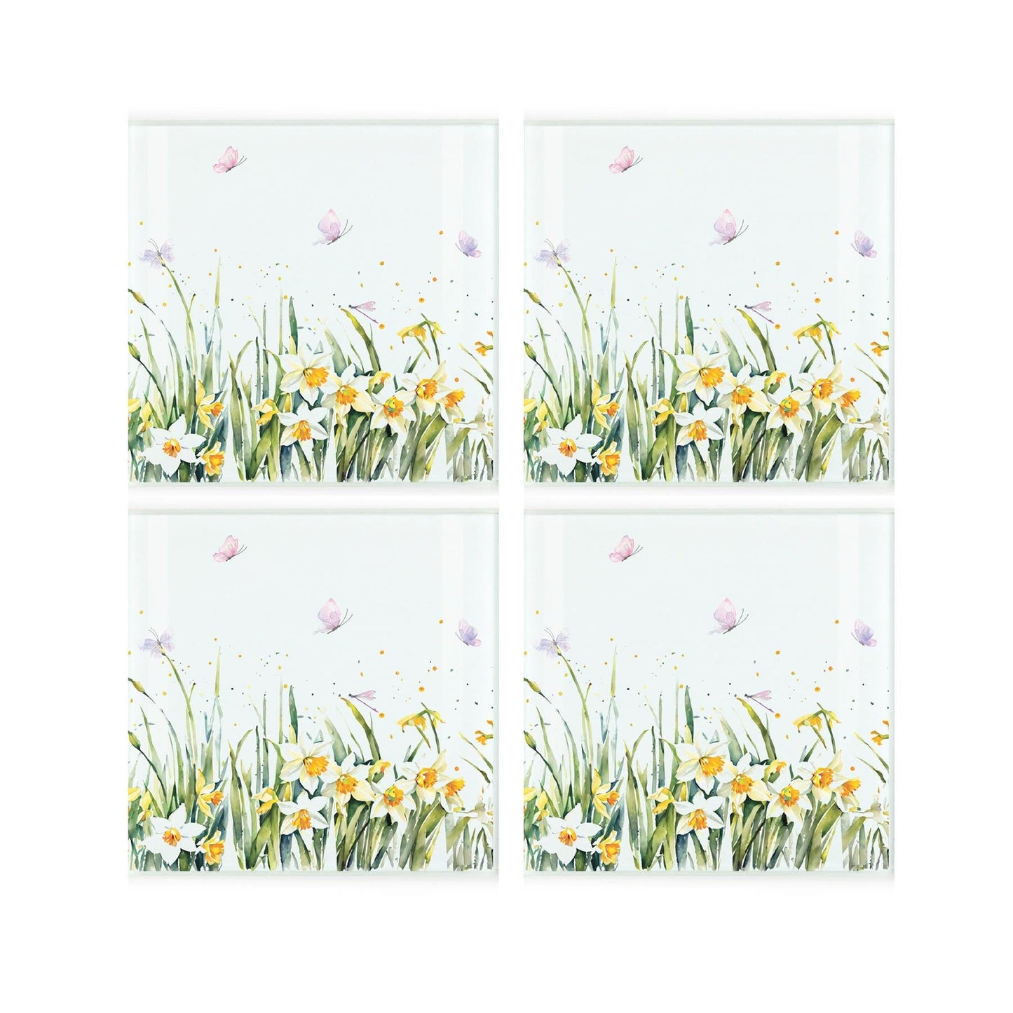 Spring Time Daffodils Square Glass Coasters