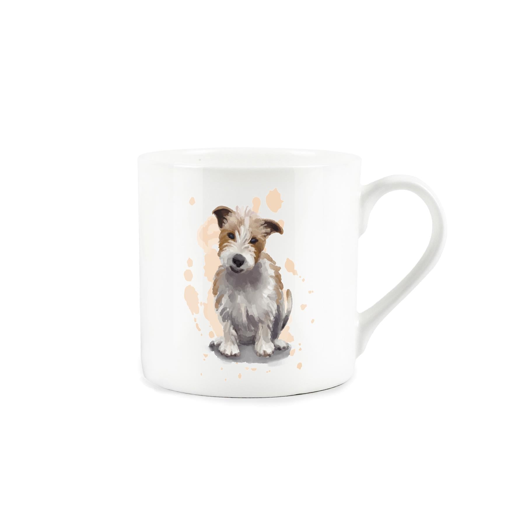 Bone China mug adorned with charming watercolour artwork of a terrier