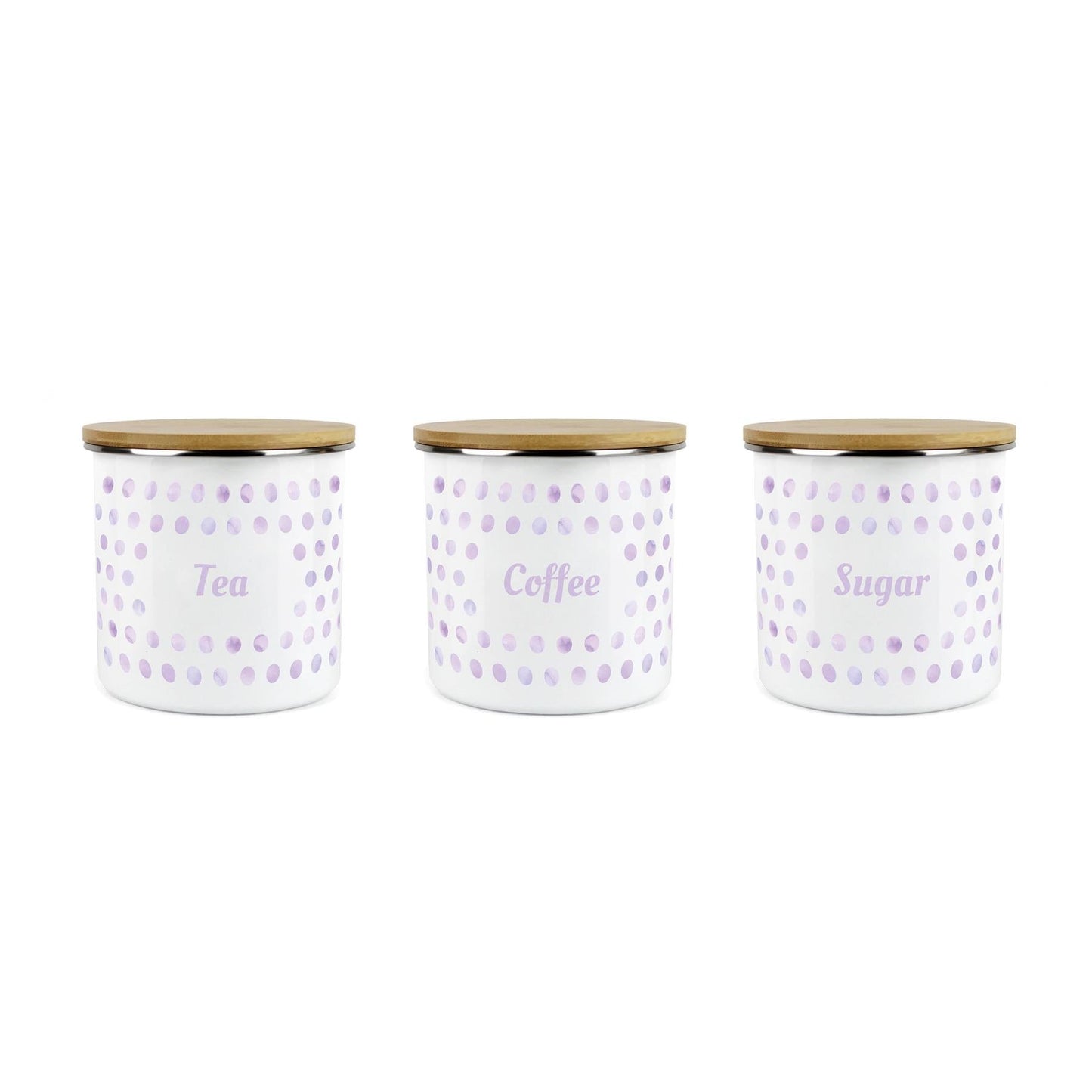 Purely Home Polka Dot Lilac 3pc Food Storage Canisters - Tea, Coffee & Sugar
