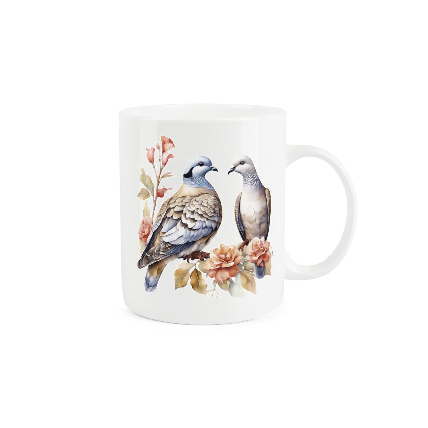 Festive bone china mug celebrating the 2nd day of Christmas. Pair of doves design.