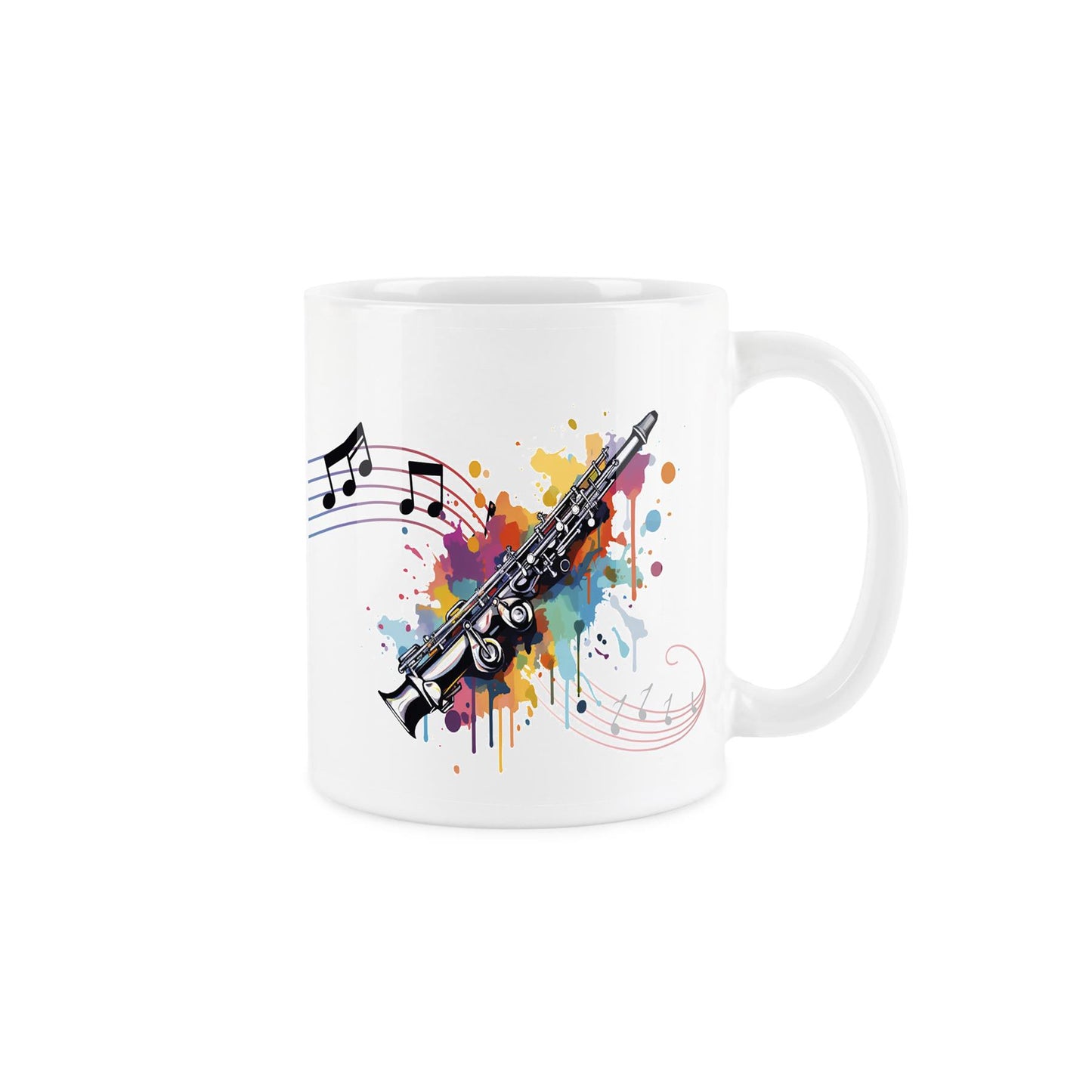 Illustrative rainbow colour design of  French horn on a ceramic mug