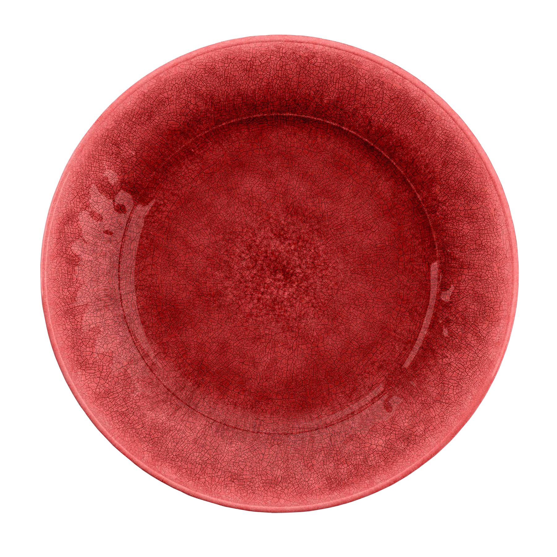 Red Melamine dinner plate with cracked reactive glaze finish and smooth interior