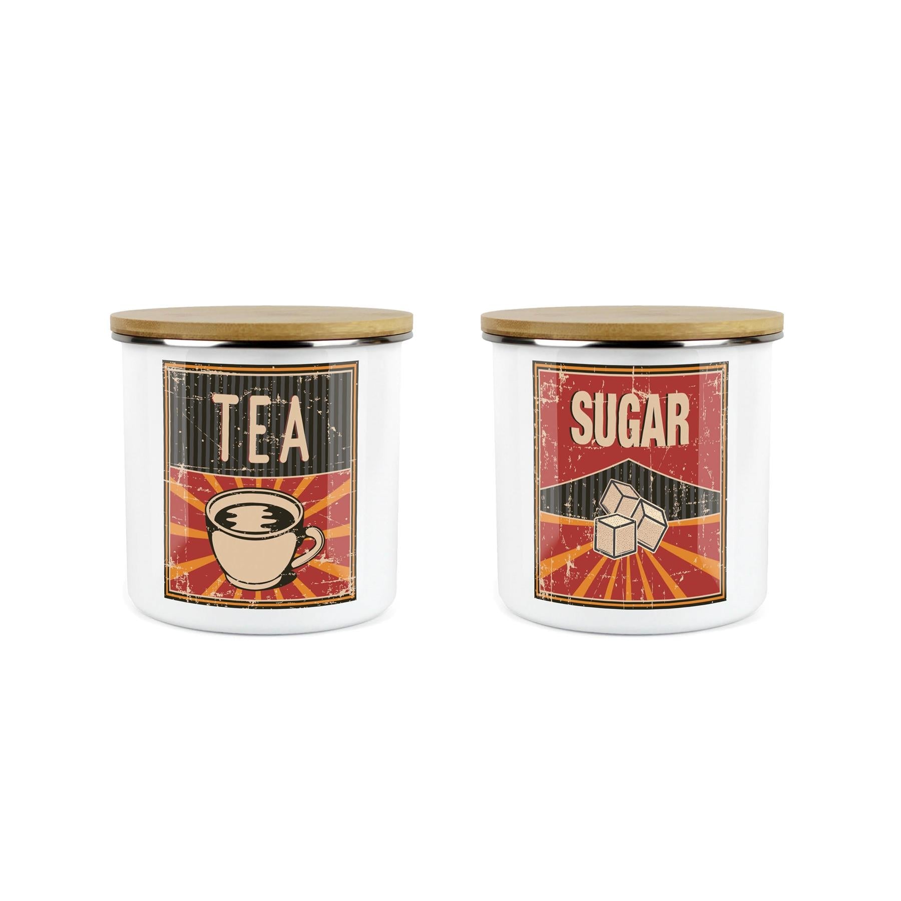 Retro 60s Diner Tea & Sugar Canisters - Kitchen Storage Jars - Set of 2
