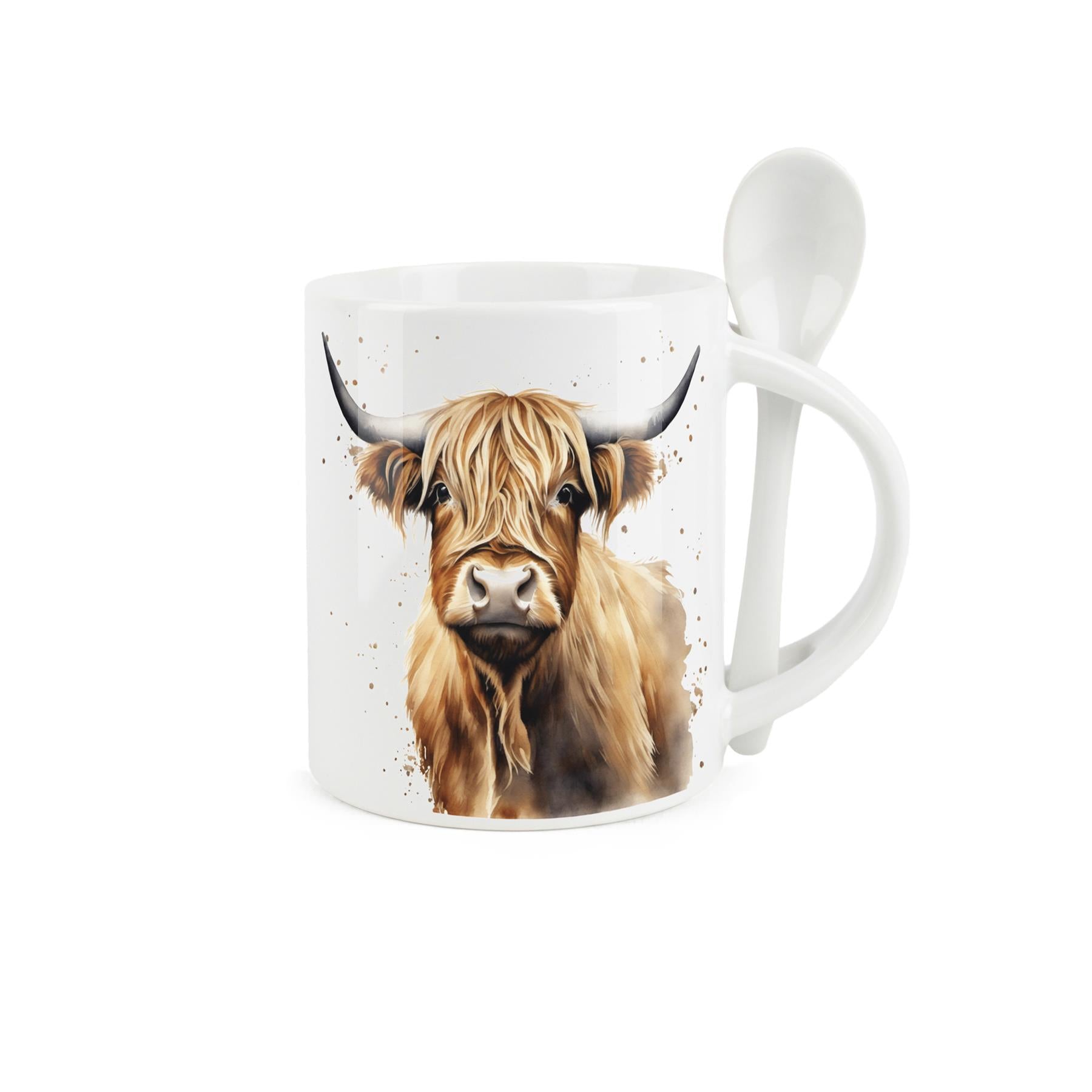 Mug & Spoon Set with highland cow design