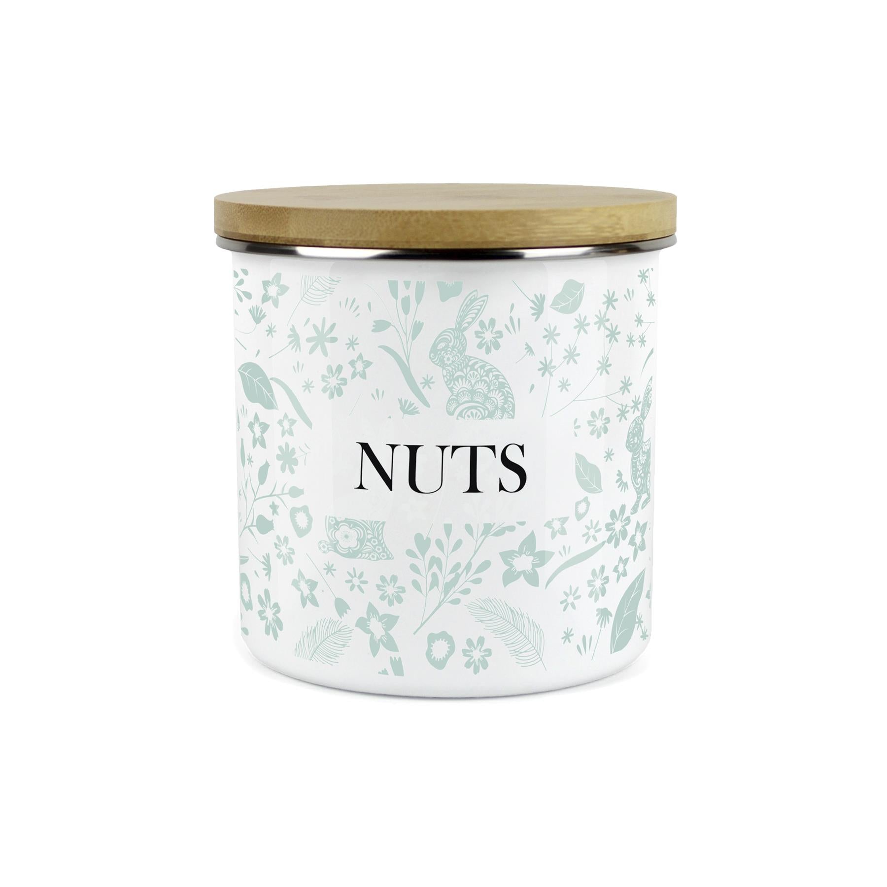 Wild Rabbits Nuts Storage Canister - Green Enamel Food/Baking Container