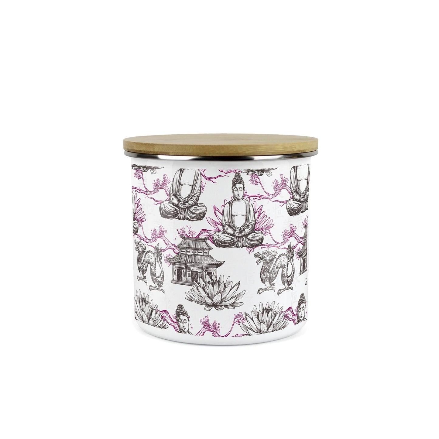 Purple Storage Canister - Oriental Scene Enamel Kitchen Storage Jar