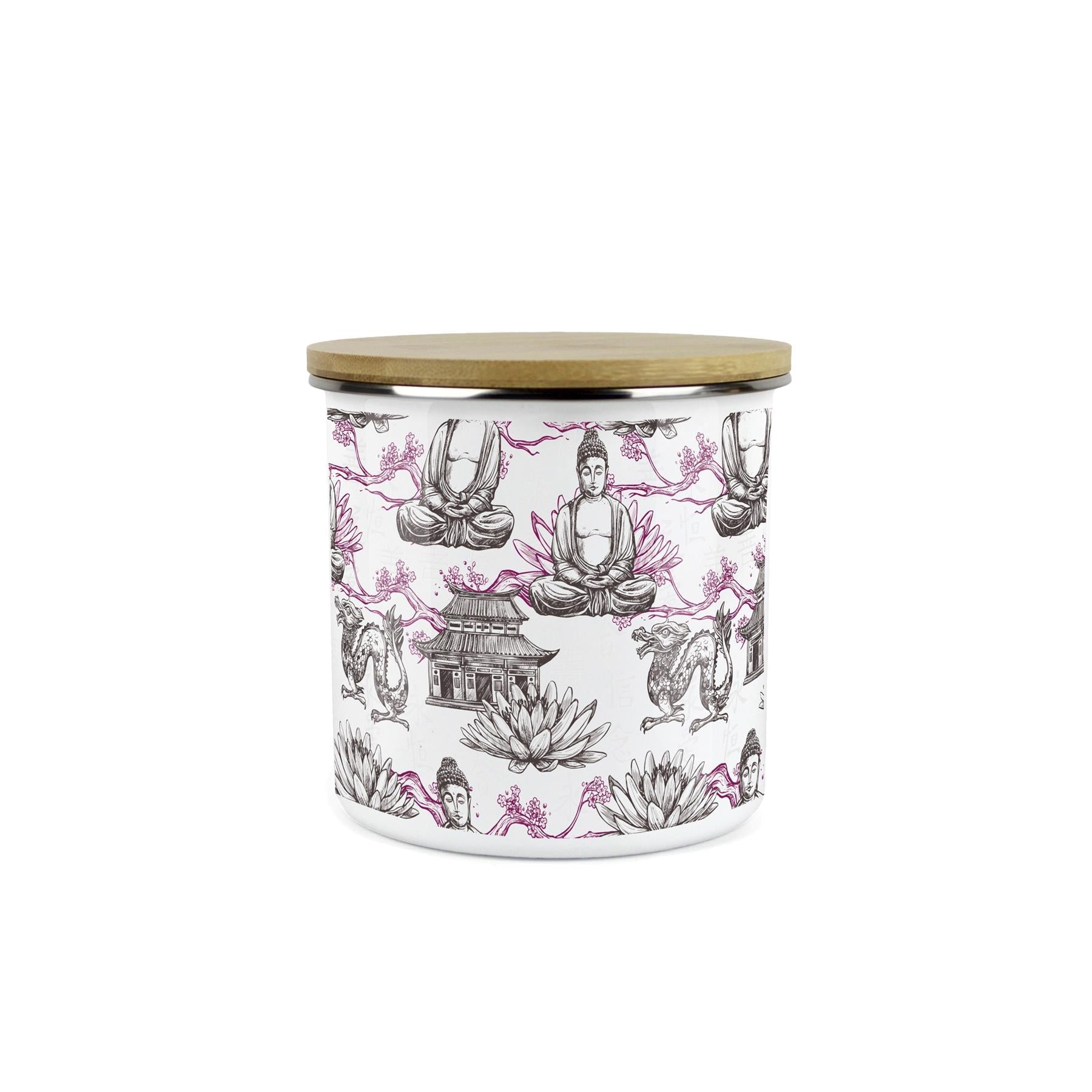 Purple Storage Canister - Oriental Scene Enamel Kitchen Storage Jar