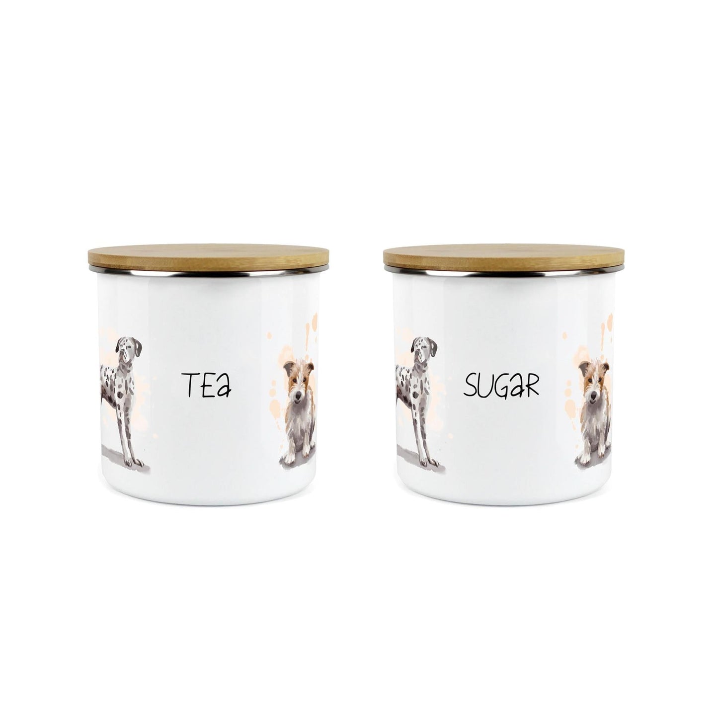 Tea & Sugar Storage Canister - 2x Dogs Kitchen Enamel Metal Storage Jar