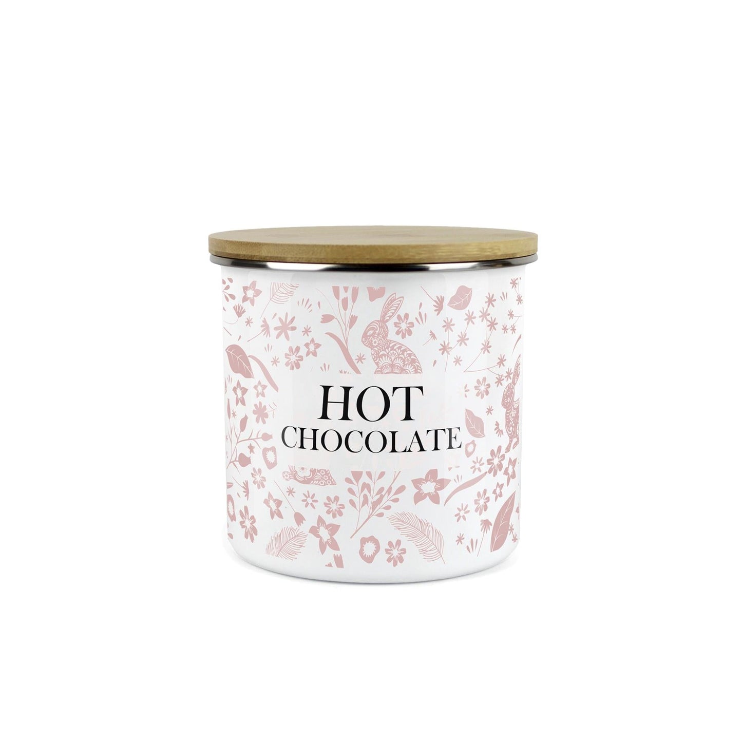 Wild Rabbits Hot Chocolate Storage Canister - Pink Enamel Food/Drink Container