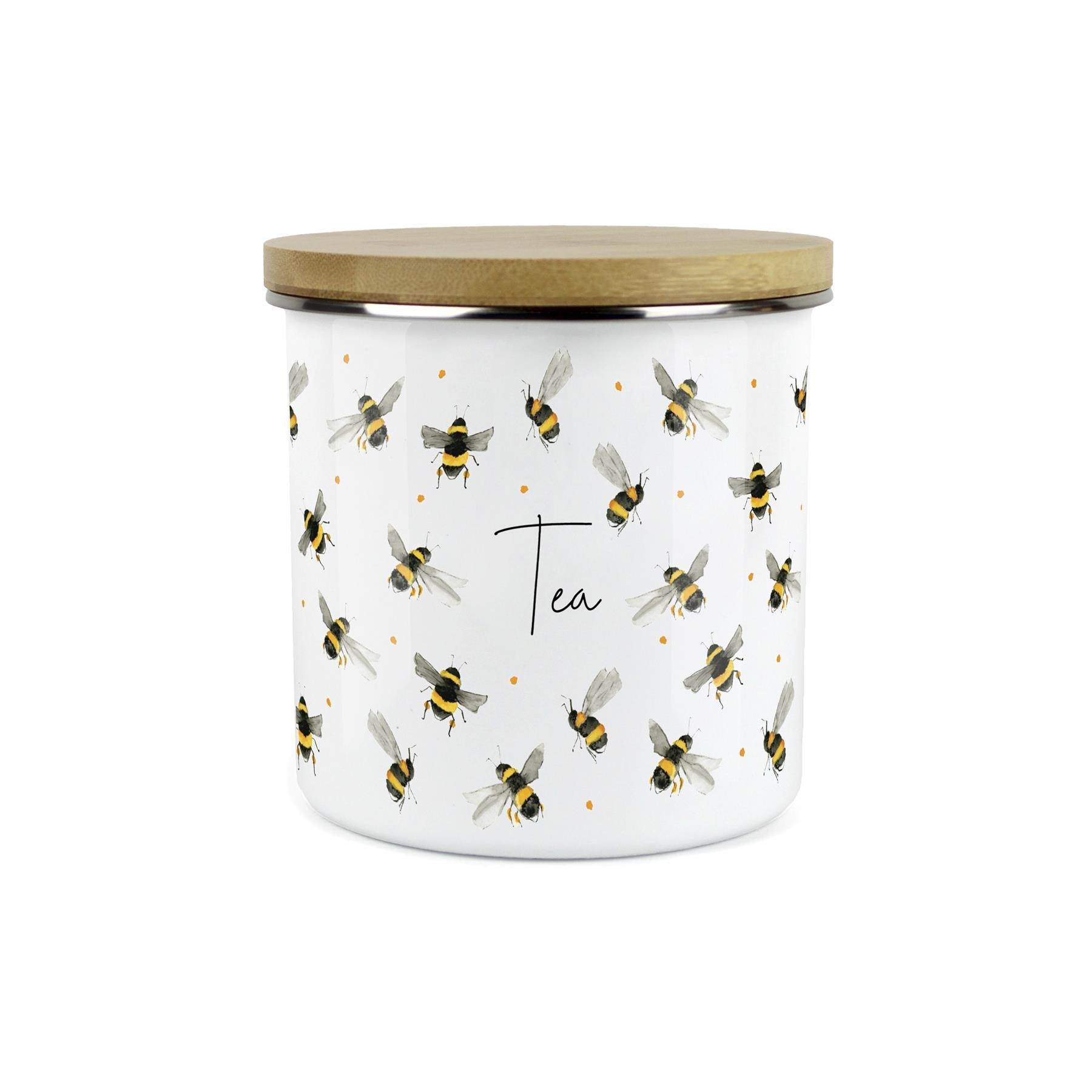 Tea Canister - Watercolour Bees Kitchen Airtight Enamel Storage Jar