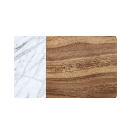 Marble patterned placemat with wooden-effect background for pet's dinnerware.