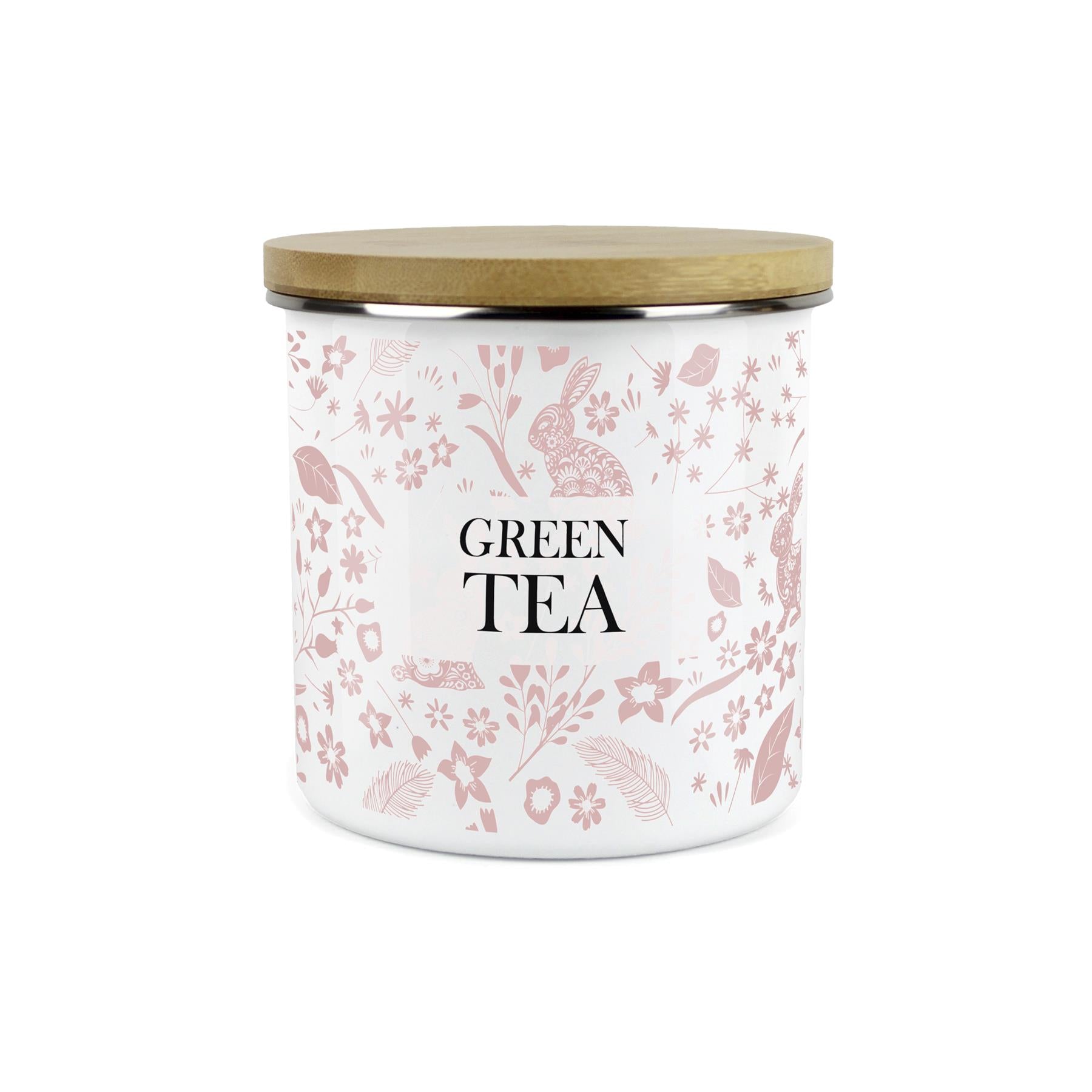 Wild Rabbits Green Tea Storage Canister - Pink Enamel Food/Drink Container