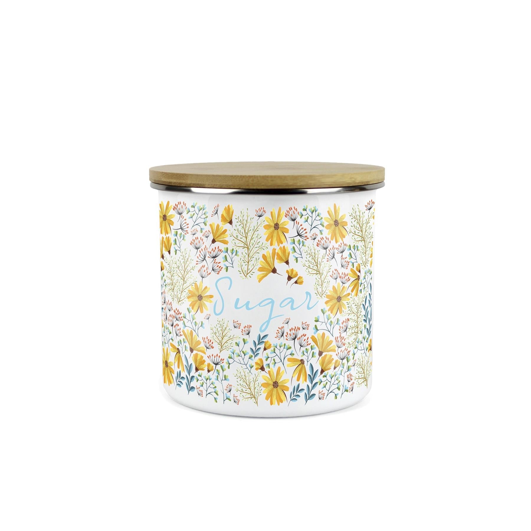 Purely Home Floral Daisies Sugar Canister-White Enamel Kitchen Storage Container