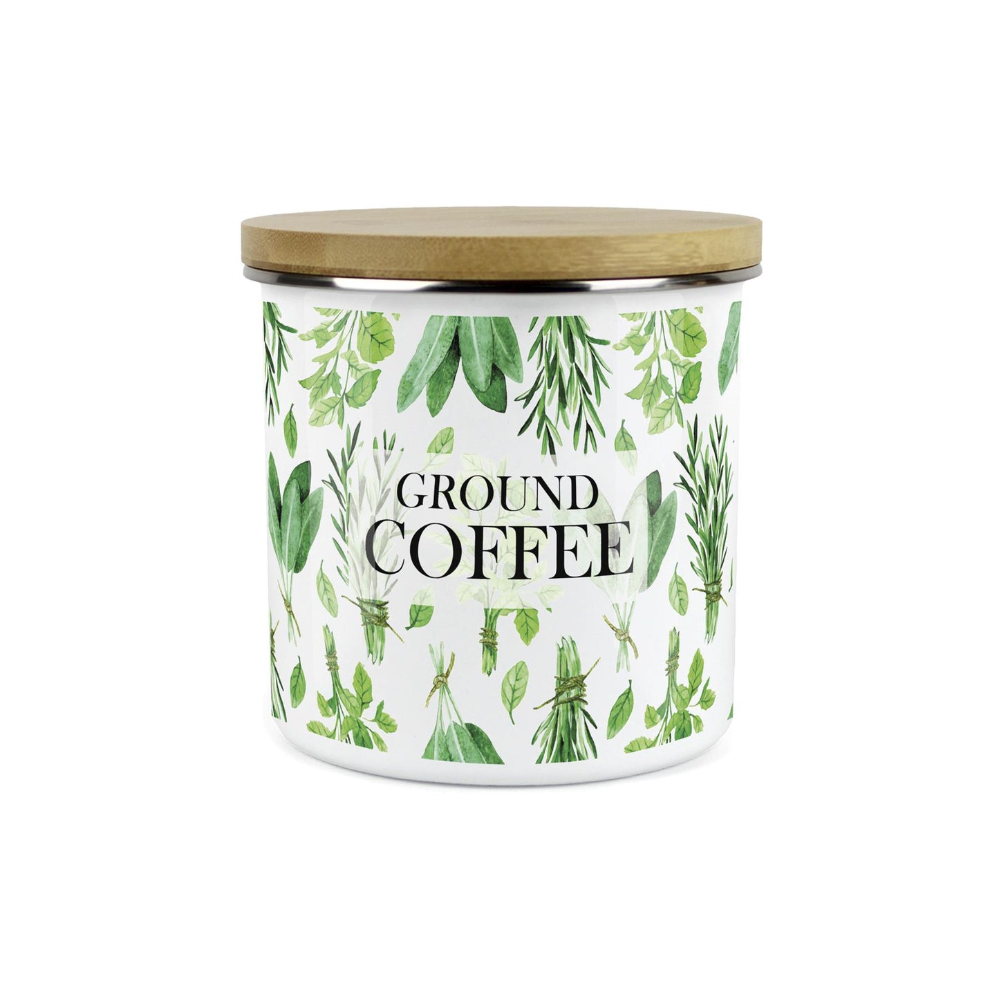 Ground Coffee Canister - Kitchen Herbs Enamel Airtight Jar Green Storage