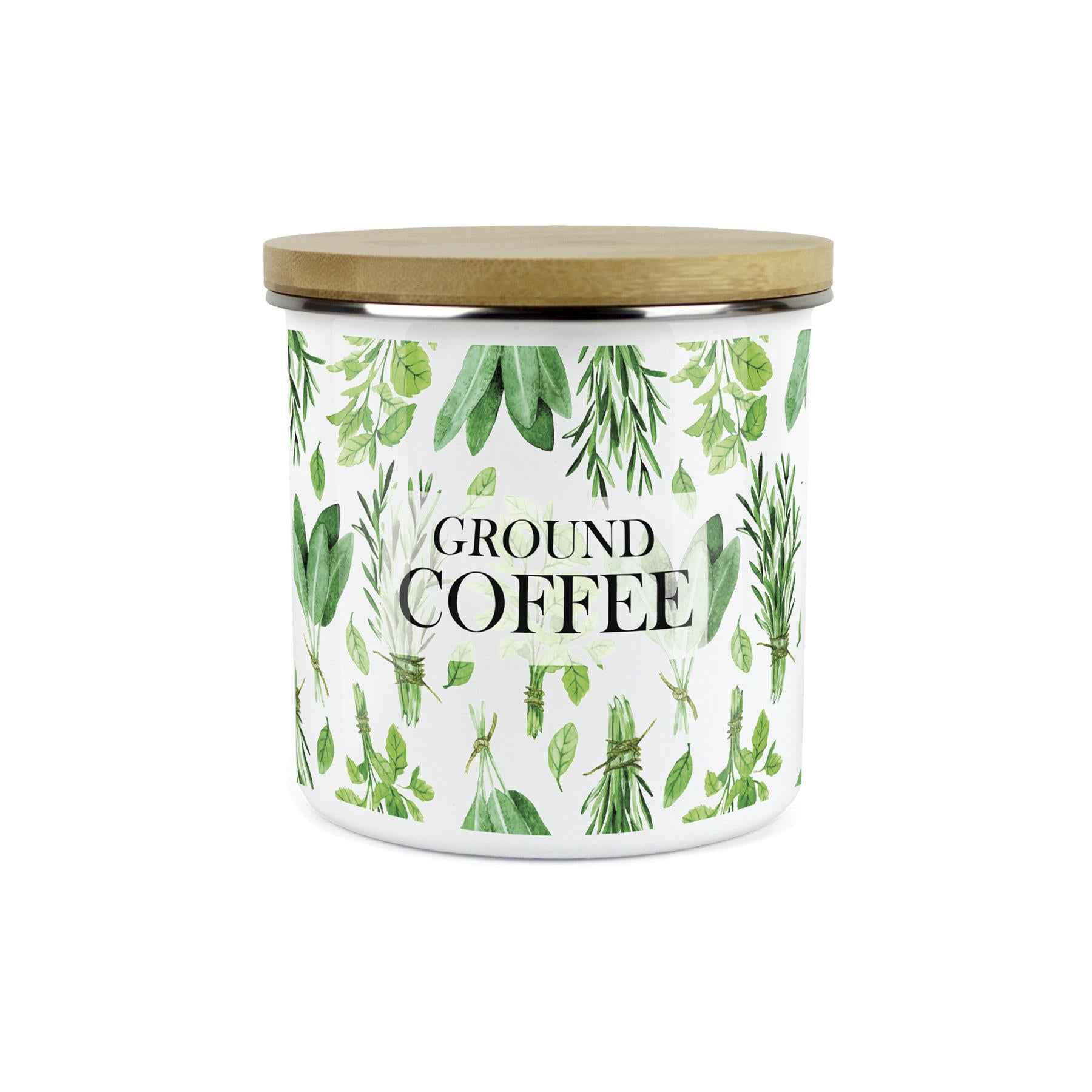 Ground Coffee Canister - Kitchen Herbs Enamel Airtight Jar Green Storage