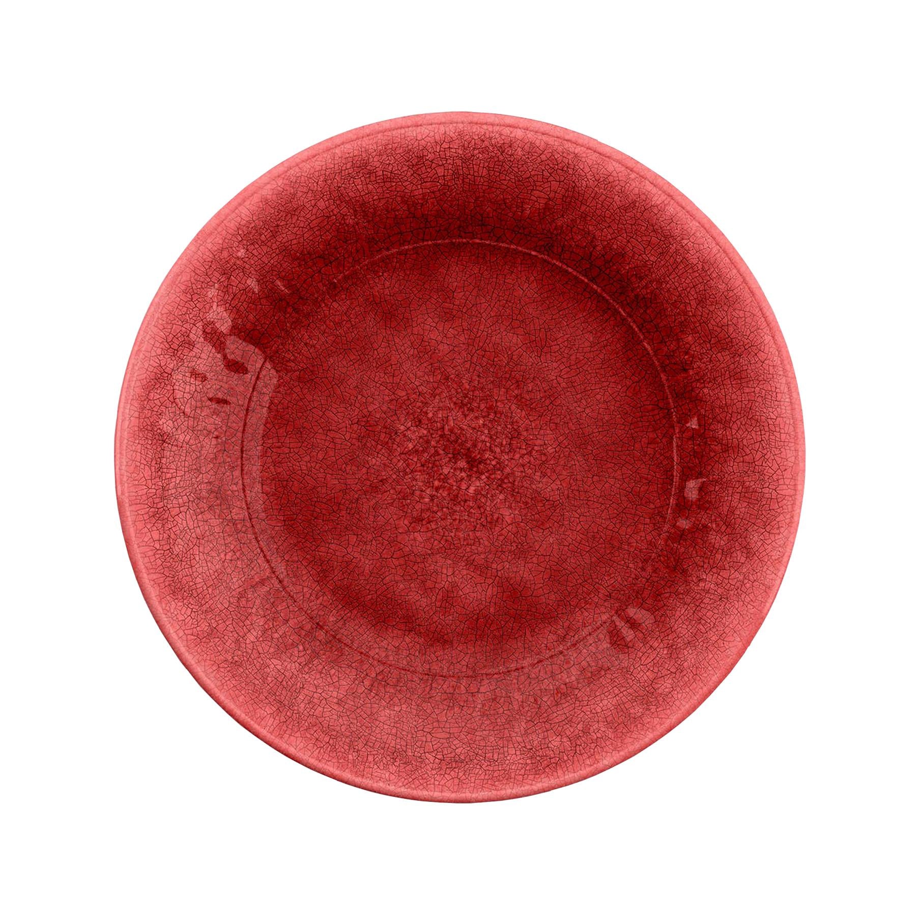 Red Melamine side plate with cracked reactive glaze finish and smooth interior