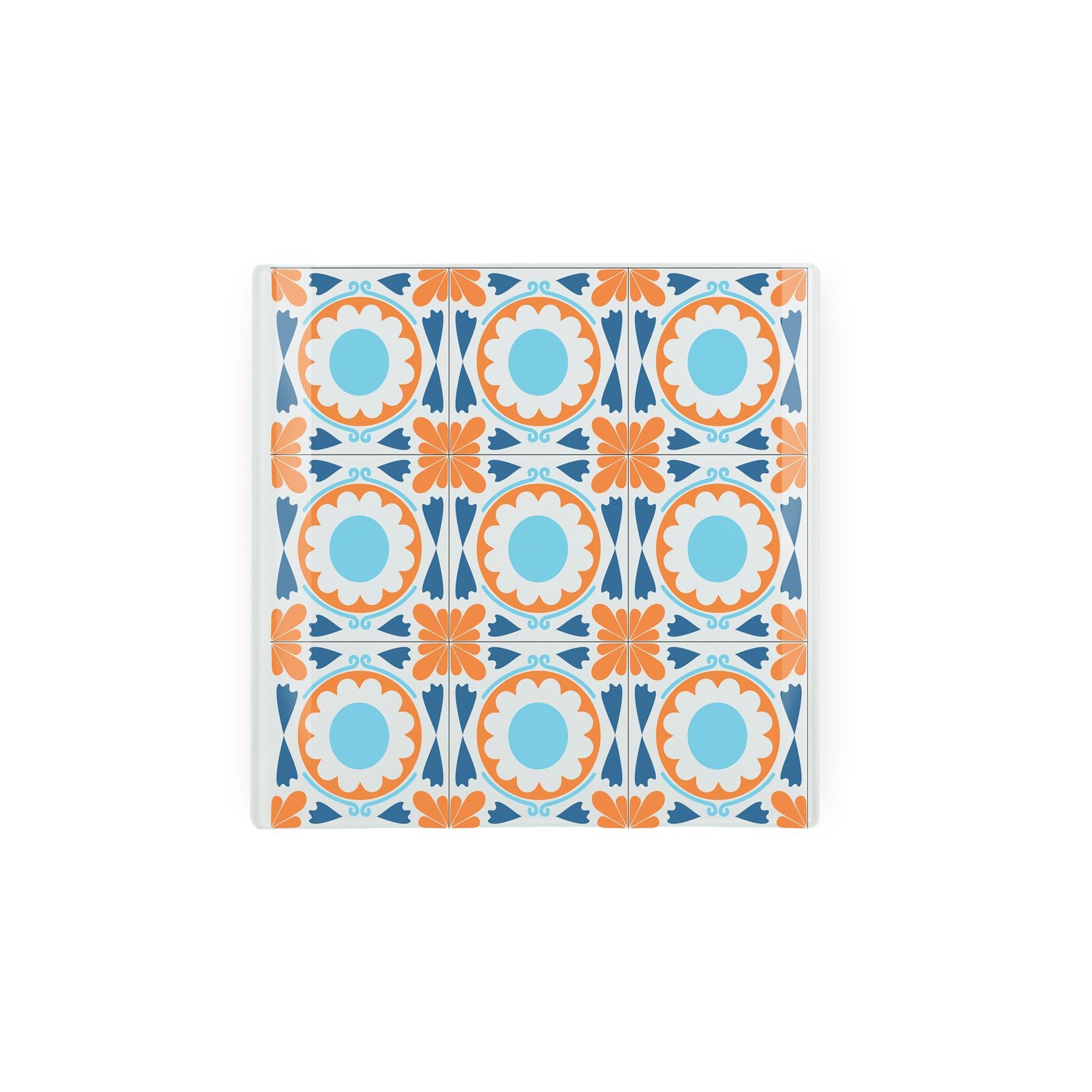 Mini glass worktop protector with sunny mosaic tile design.