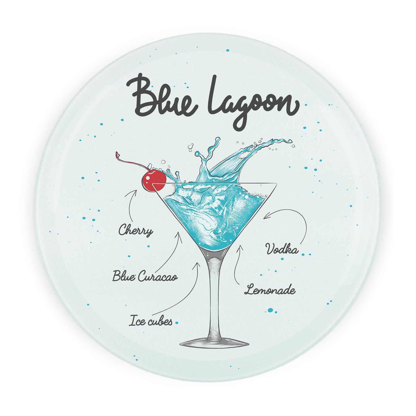 Blue Lagoon Cocktails Round Glass Serving Board - Chopping Board Worktop Saver