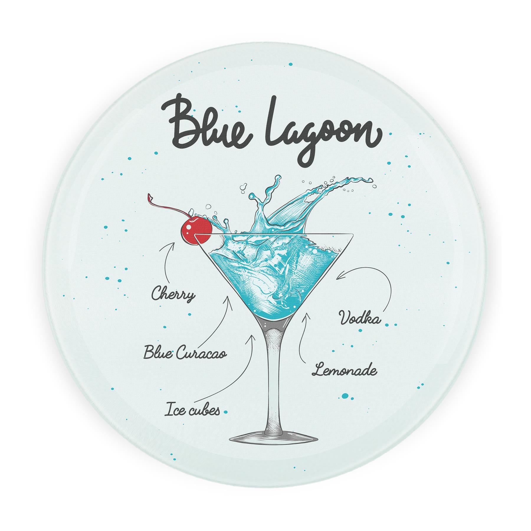 Blue Lagoon Cocktails Round Glass Serving Board - Chopping Board Worktop Saver