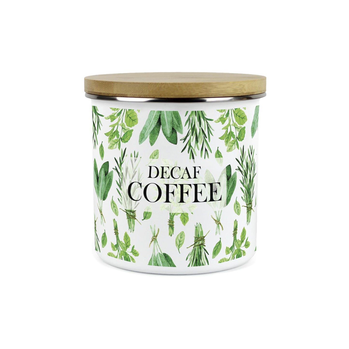 Decaf Coffee Canister - Kitchen Herbs Enamel Airtight Jar Green Storage