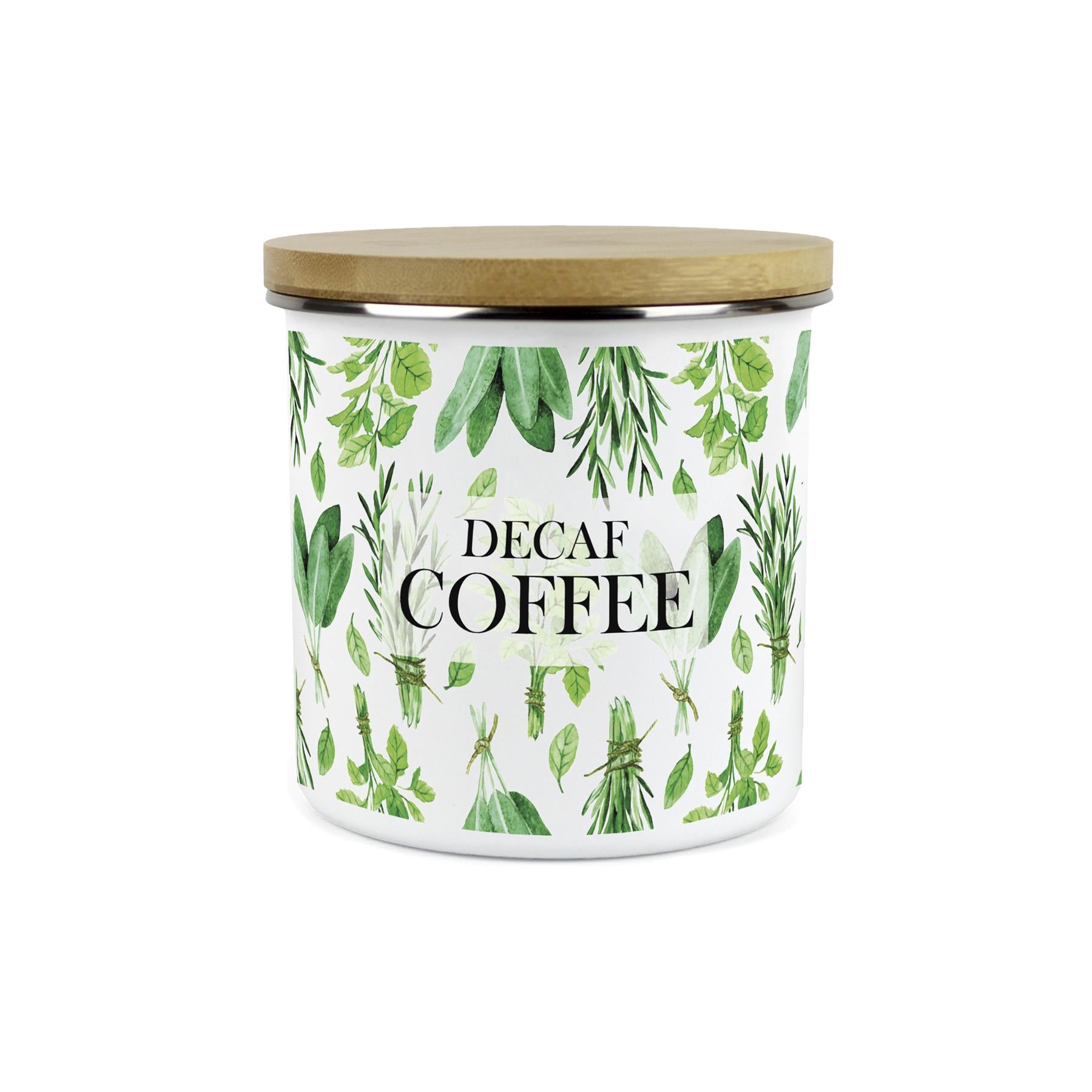 Decaf Coffee Canister - Kitchen Herbs Enamel Airtight Jar Green Storage